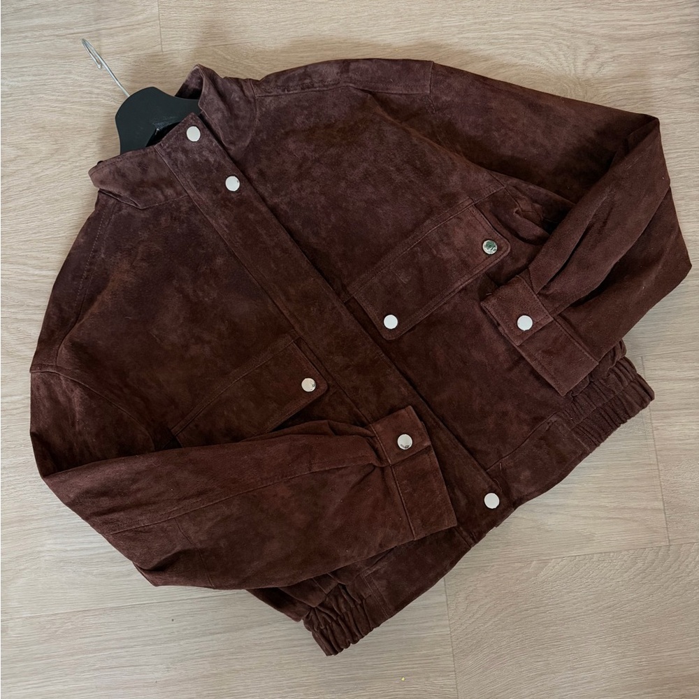 Zara Brown Real natural Suede bomber Jacket size S - Picture 11 of 11